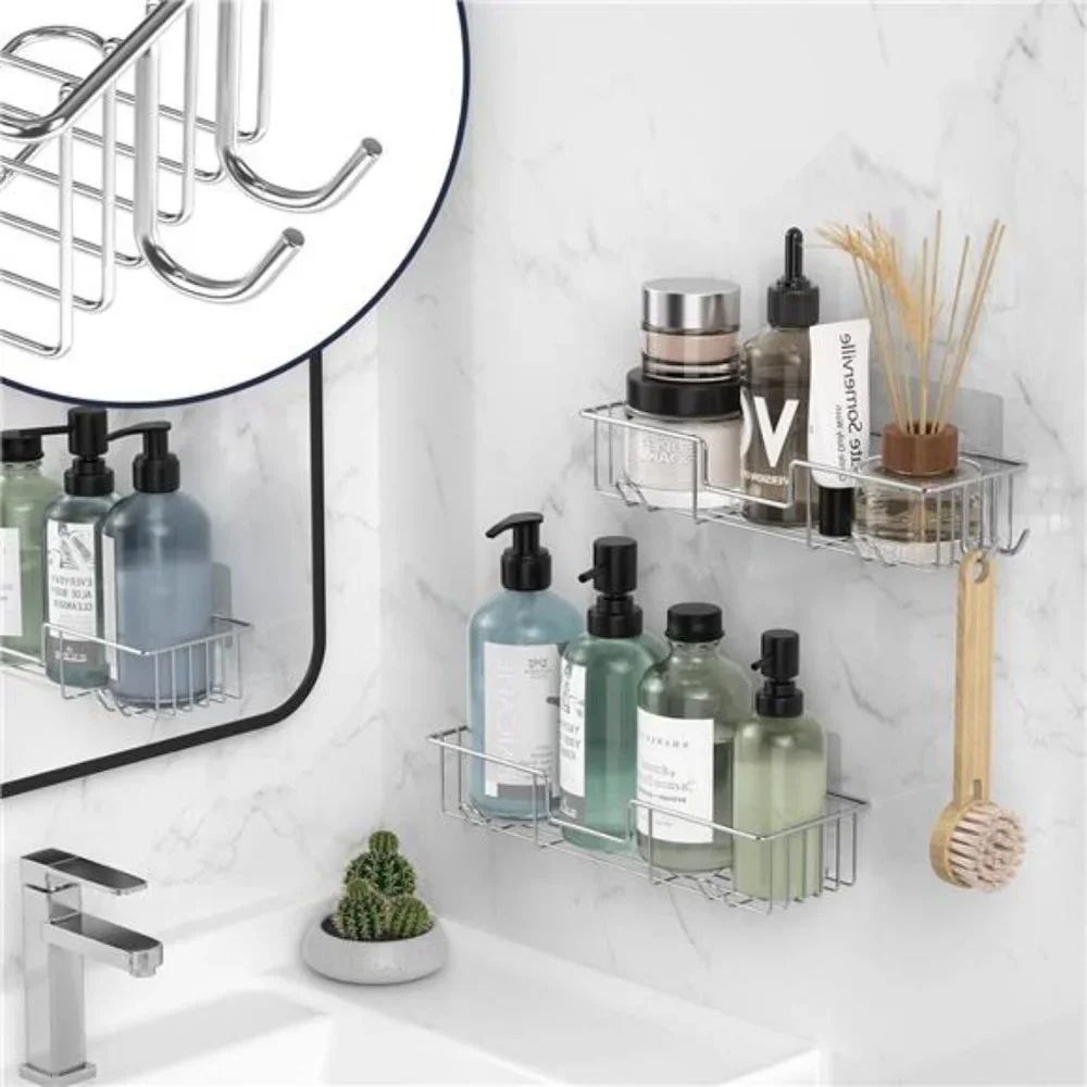 Adhesive Shower Caddy, No Drilling, Rustproof Stainless Steel, 2 Pack, Chrome